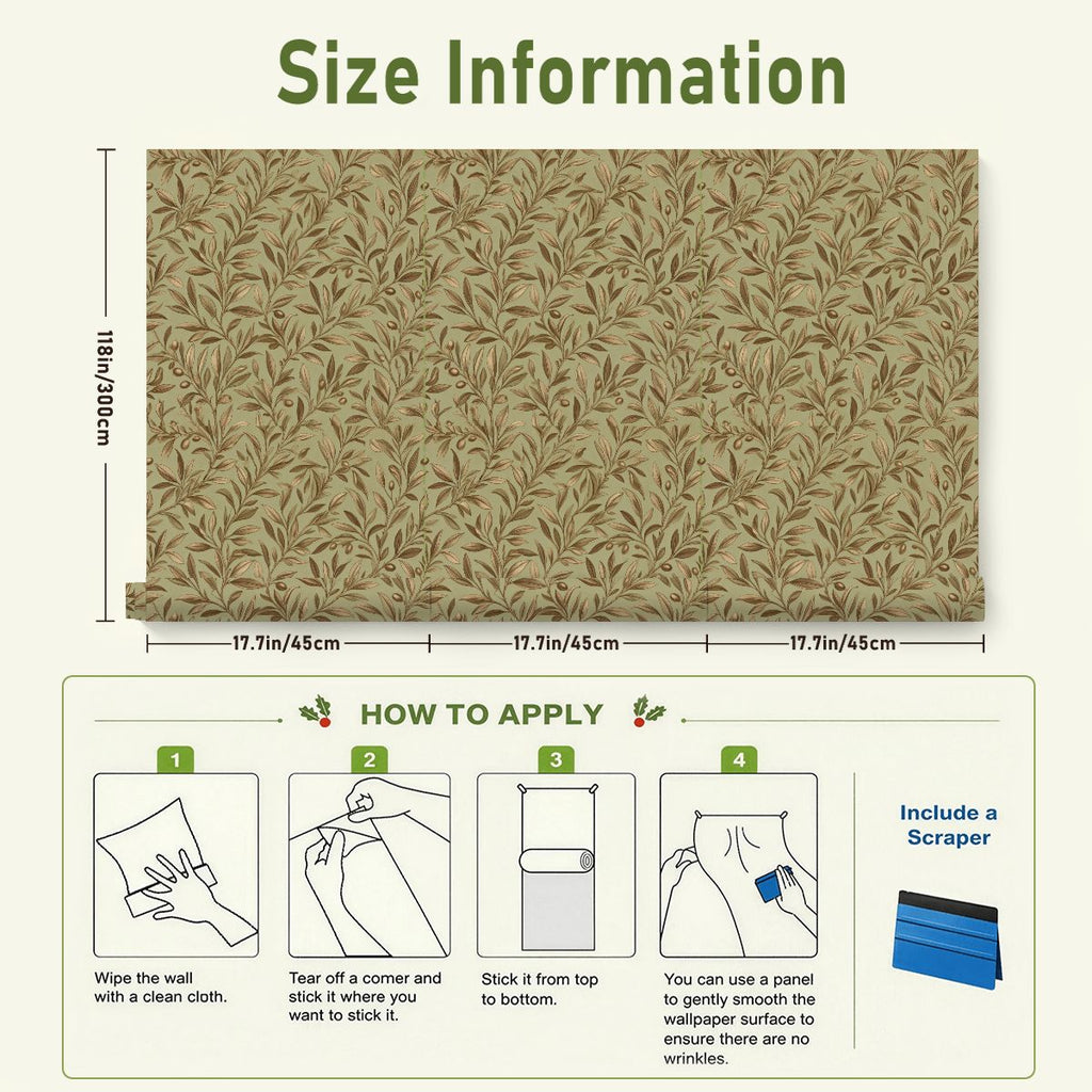 Olive Berry Botanical Peel and Stick Wallpaper – 17.7"x118"