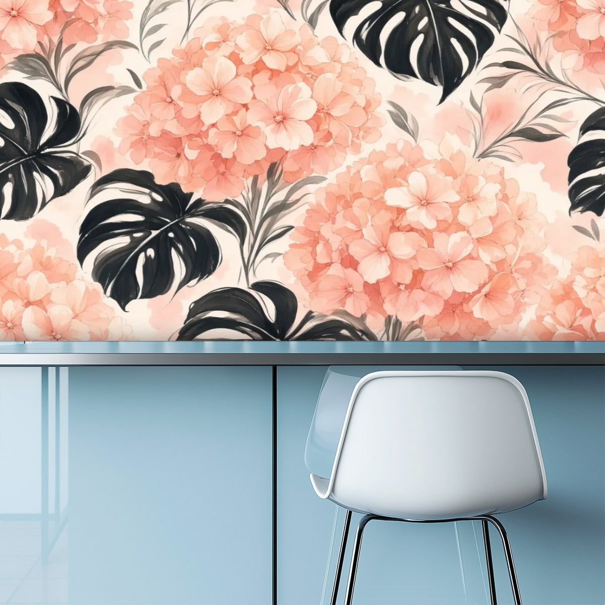 Blush Hydrangea Monstera Peel and Stick Wallpaper