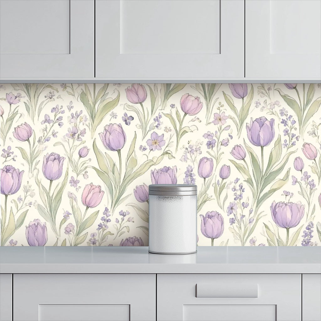 Lavender Tulip Garden Peel and Stick Wallpaper