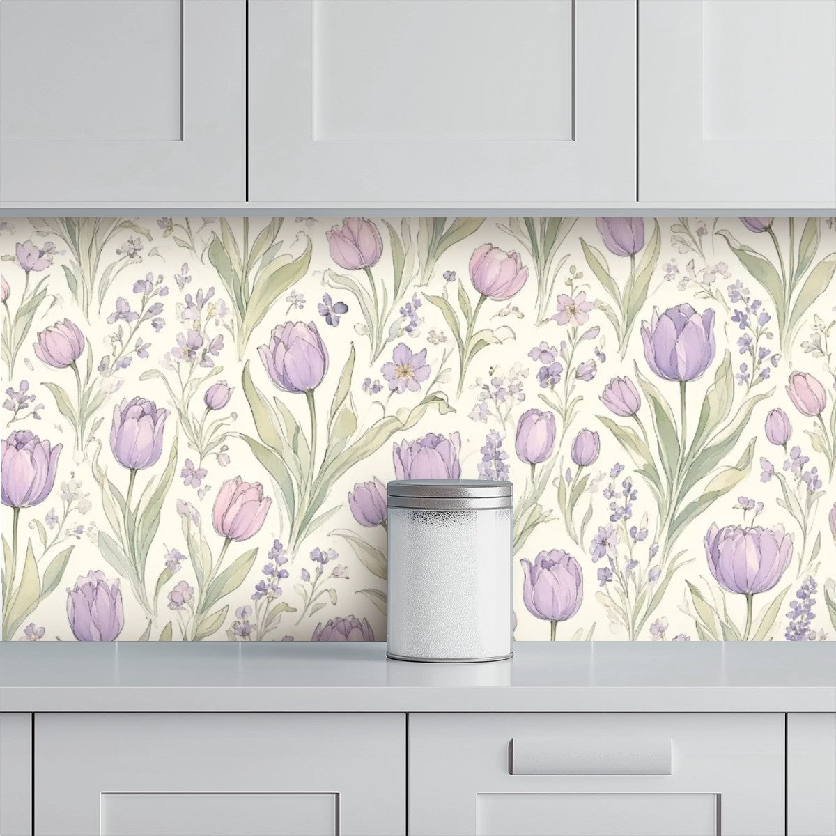 Lavender Tulip Garden Peel and Stick Wallpaper