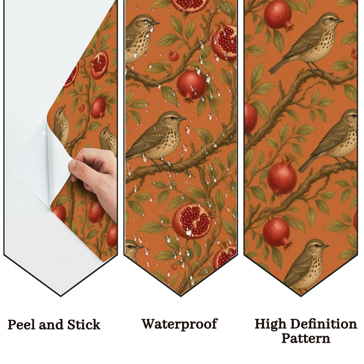Pomegranate & Birds Peel and Stick Wallpaper – Terracotta Botanical & Heritage Decor