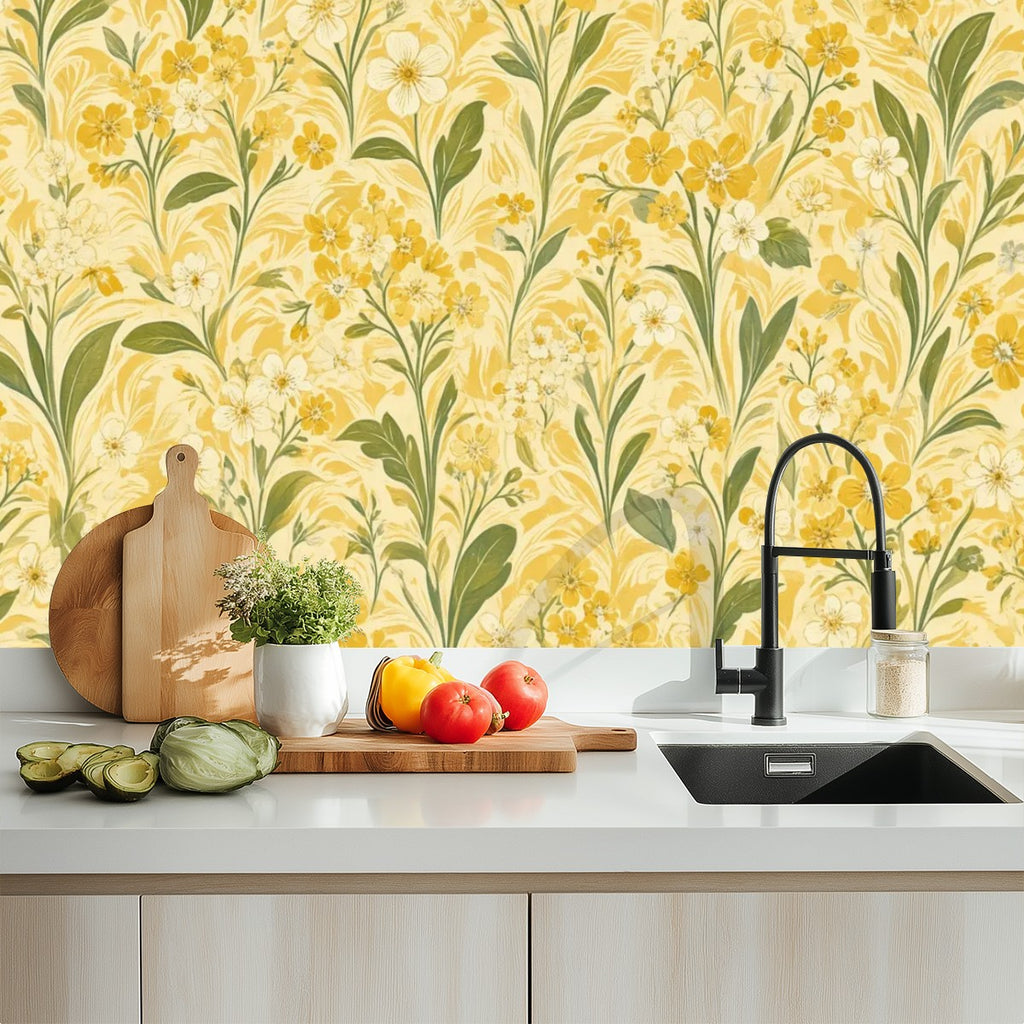 Sunshine Yellow Wildflower Peel and Stick Wallpaper