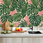Pink Tropical Monstera Peel and Stick Wallpaper