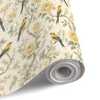 Yellow Birds & Roses Botanical Peel and Stick Wallpaper – Cheerful Nature & Classic Floral Decor
