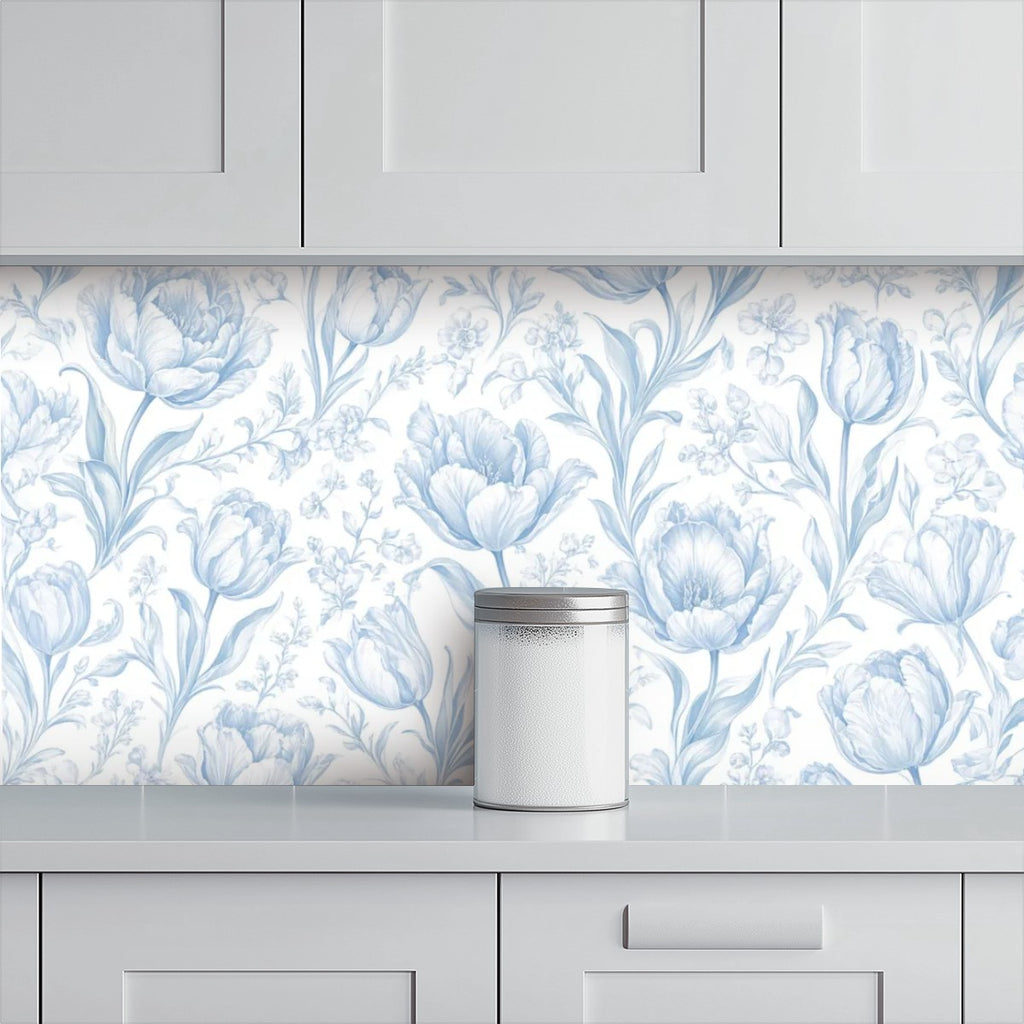 Blue Tulip Watercolour Peel and Stick Wallpaper