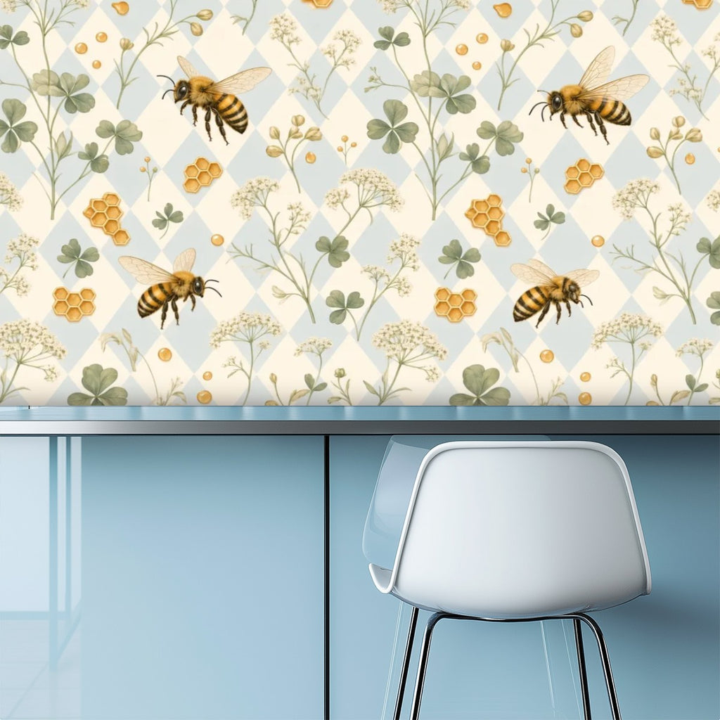 Watercolor Bee & Clover Peel and Stick Wallpaper – Soft Nursery & Baby Room
