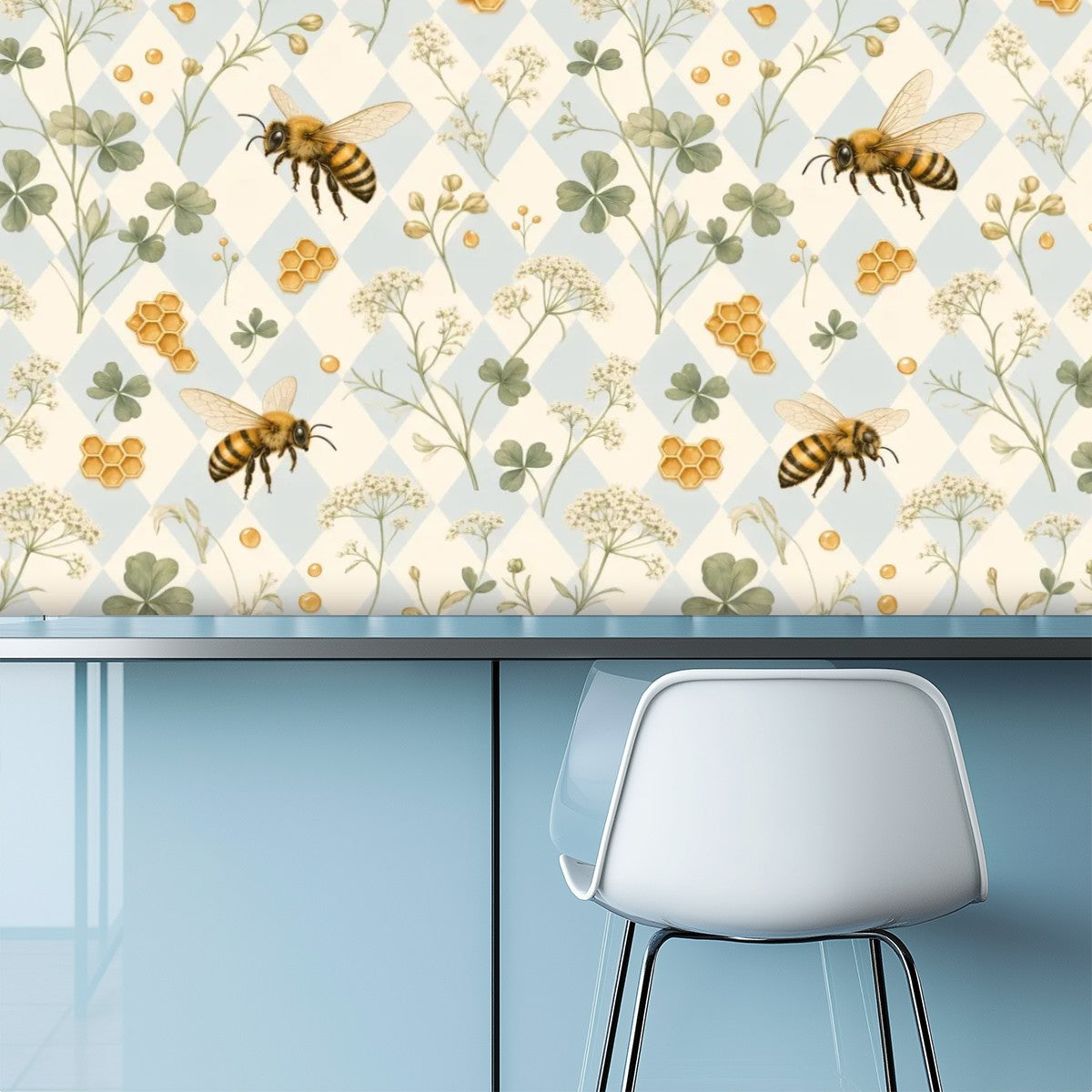 Watercolor Bee & Clover Peel and Stick Wallpaper – Soft Nursery & Baby Room