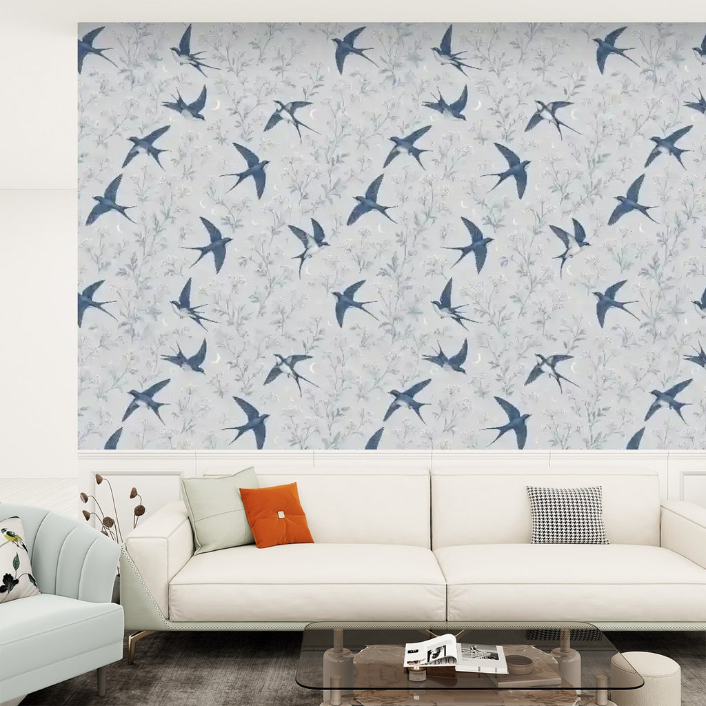 Swallow & Botanical Peel and Stick Wallpaper – Serene Nature & Scandi-Modern Decor