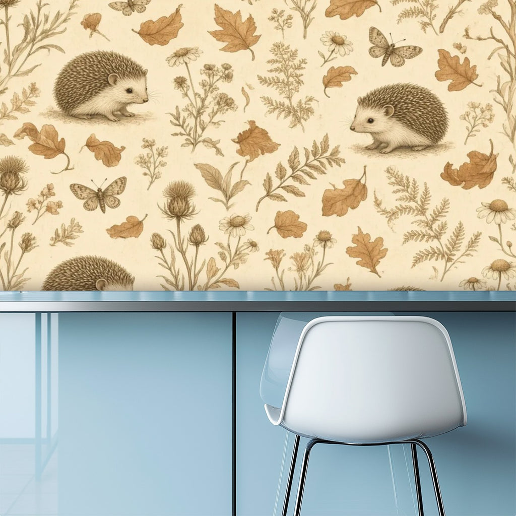 Hedgehog Woodland Peel and Stick Wallpaper – Sweet Autumn Nature & Charming Nursery Decor