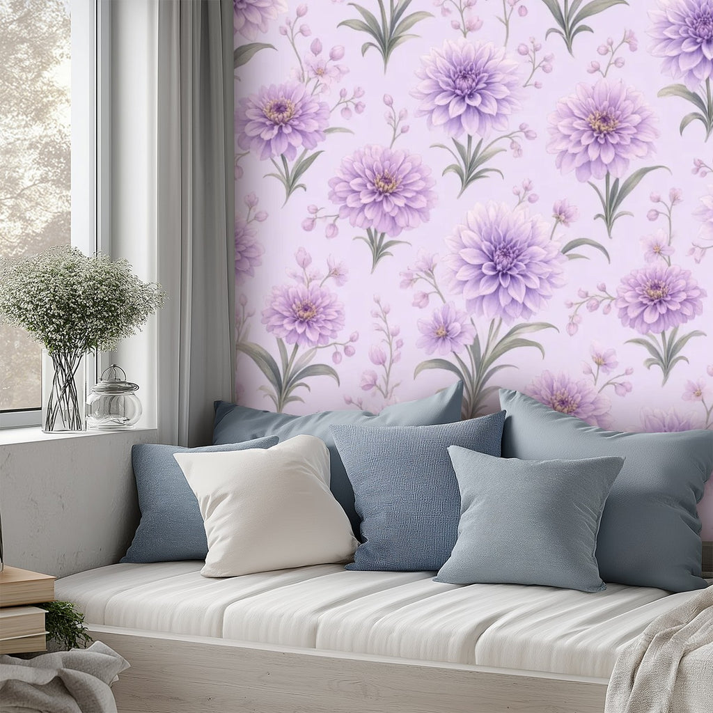 Lavender Chrysanthemum Peel and Stick Wallpaper