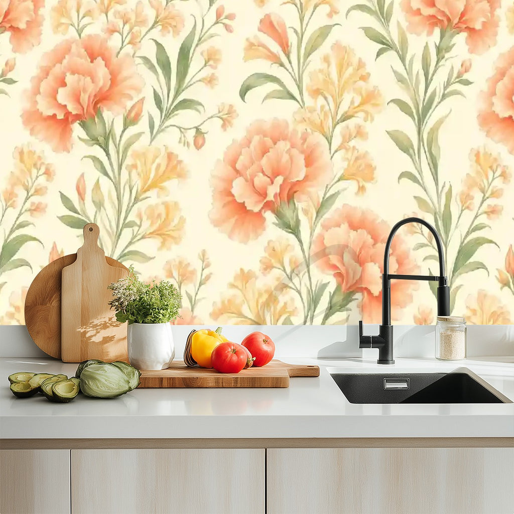 Peach Floral Peel and Stick Wallpaper – Removable & Waterproof