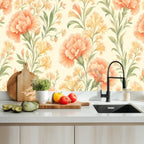Peach Floral Peel and Stick Wallpaper – Removable & Waterproof
