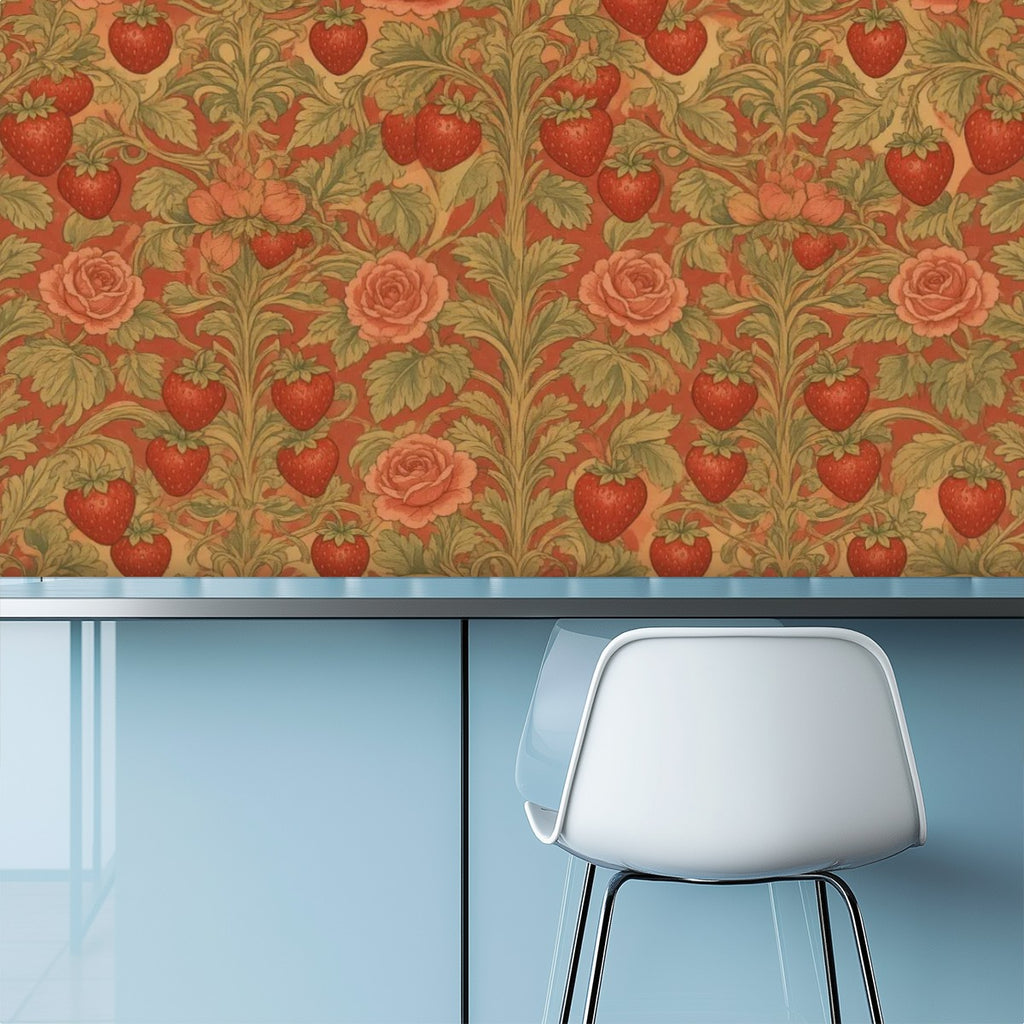 Golden Rose Garden Peel and Stick Wallpaper – Terracotta Floral & Maximalist Decor