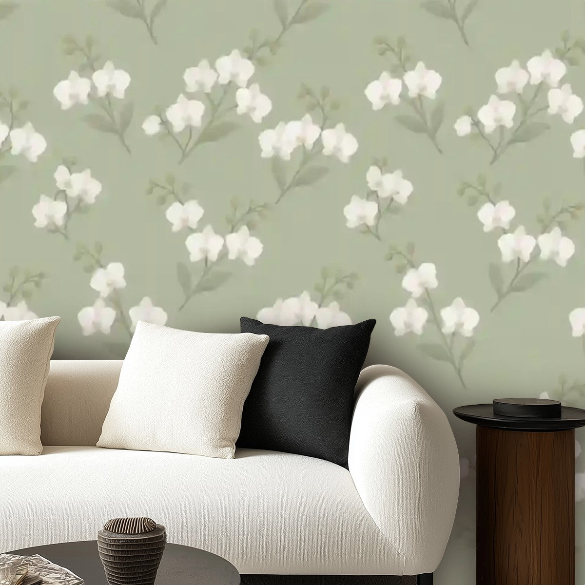 Sage Green Floral Peel and Stick Wallpaper