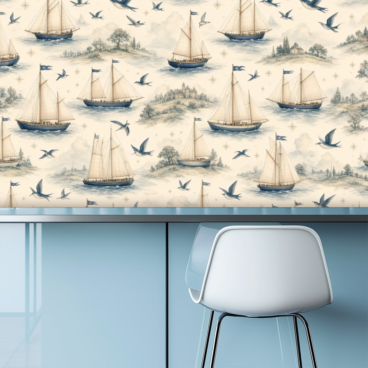 Nautical Sailboat Peel and Stick Wallpaper – Kids Room, Nursery & Coastal Decor