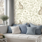 Meadow Rabbit Peel and Stick Wallpaper – Whimsical Nursery & Cottagecore Kids Room