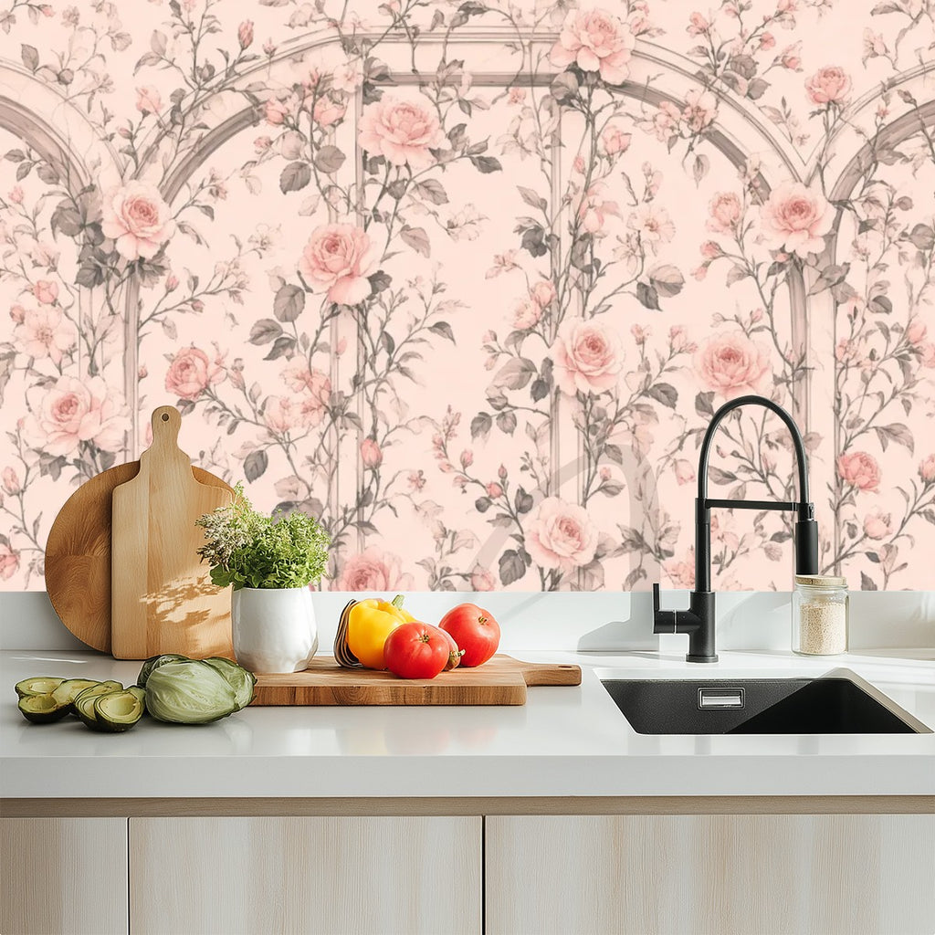 Pink Rose Trellis Peel and Stick Wallpaper