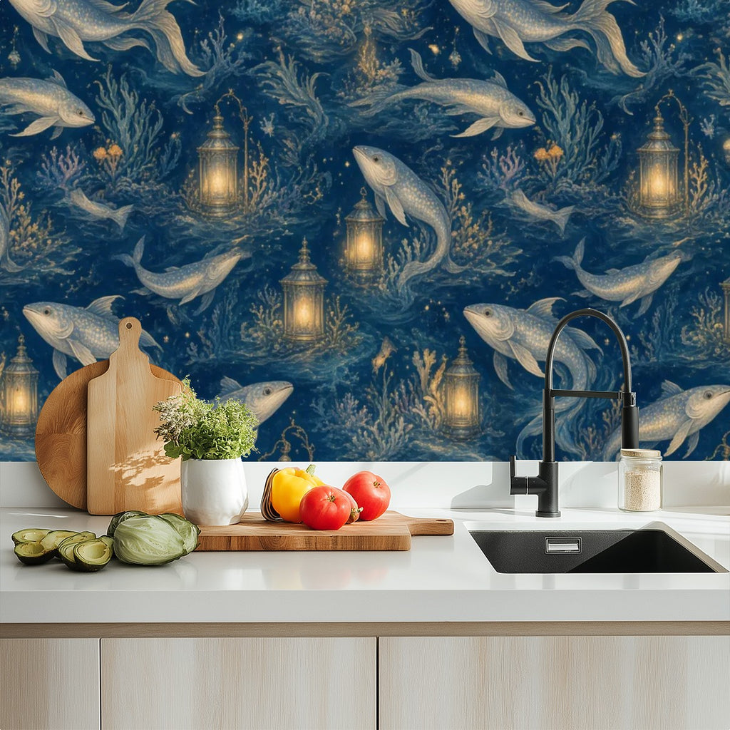Enchanted Ocean Dolphin Peel and Stick Wallpaper – Kids Room & Navy Nursery