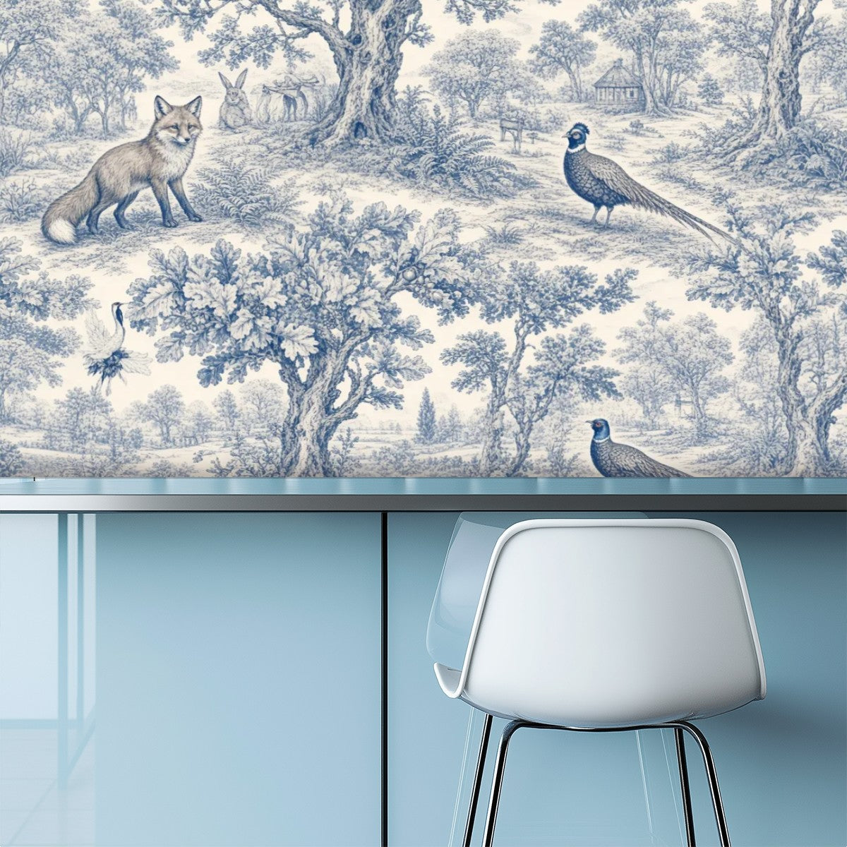 Blue & White Toile de Jouy Peel and Stick Wallpaper – Classic Countryside & Grand Heritage Decor