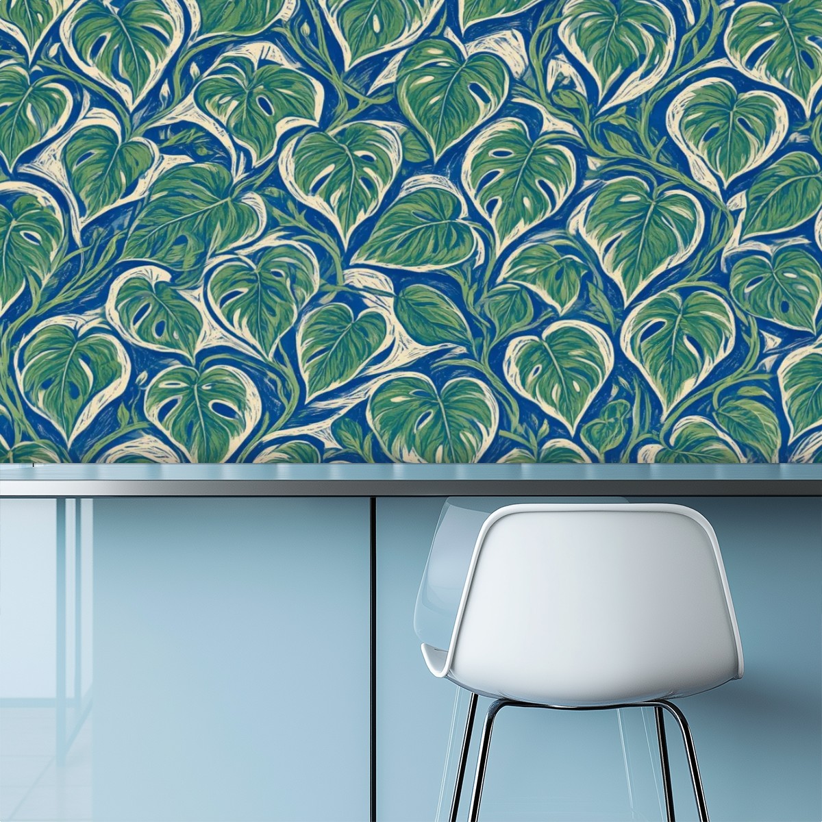 Teal Monstera Peel and Stick Wallpaper