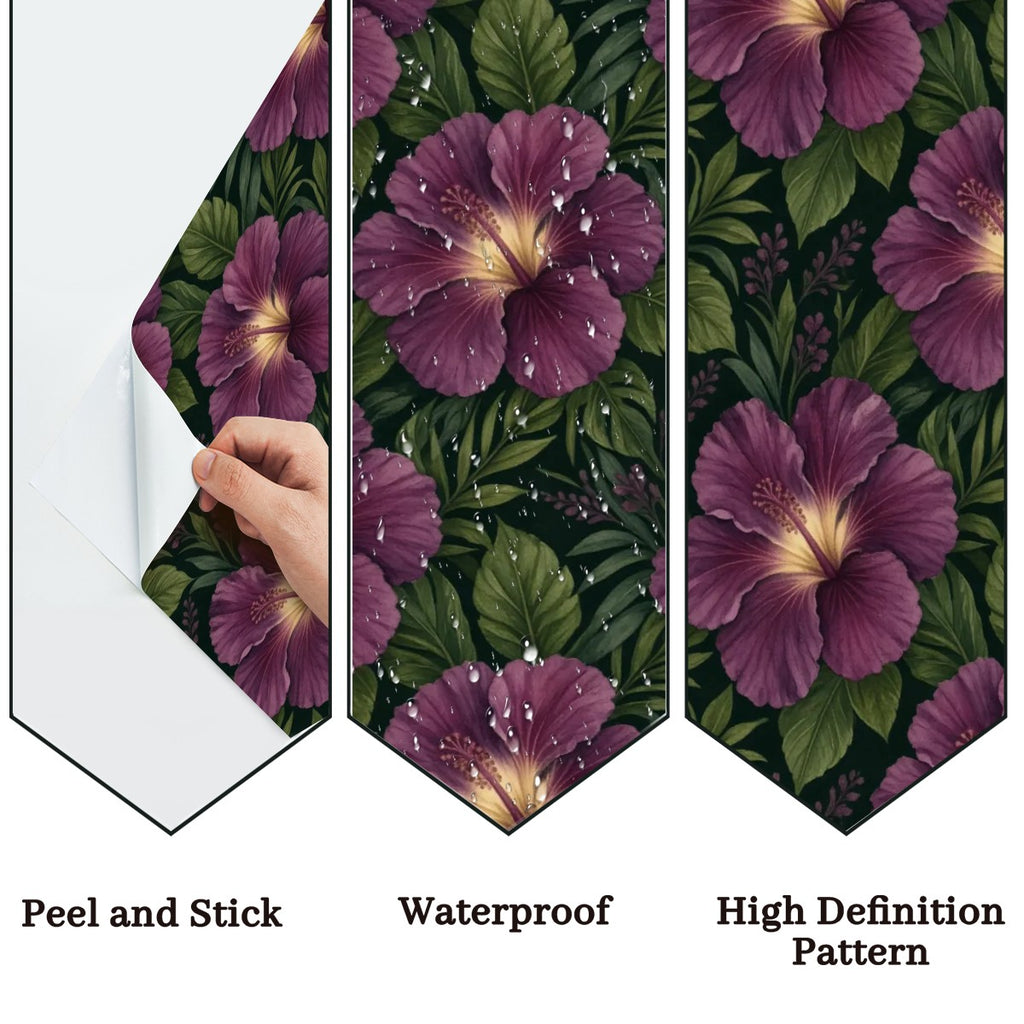 Dark Plum Hibiscus Tropical Peel and Stick Wallpaper