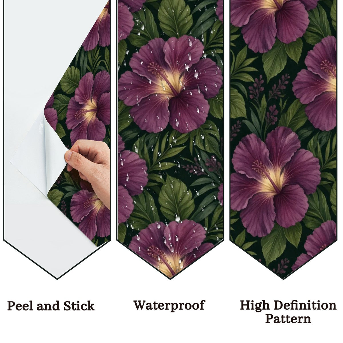 Dark Plum Hibiscus Tropical Peel and Stick Wallpaper