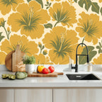 Mustard Vintage Hibiscus Peel and Stick Wallpaper