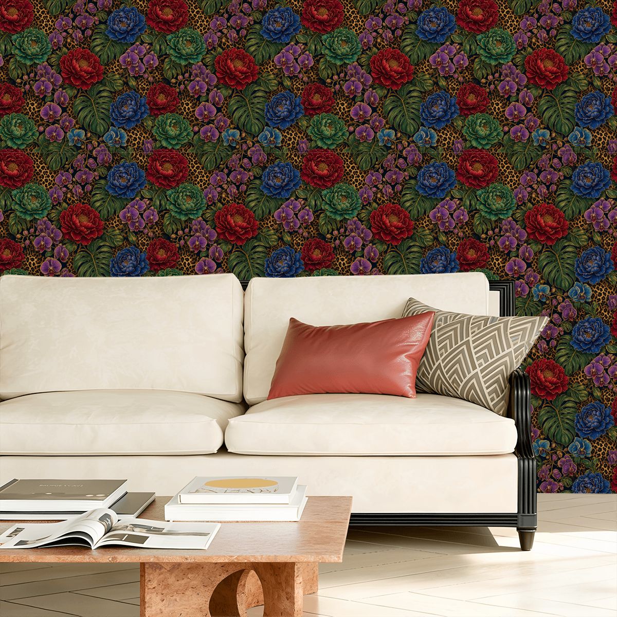 Leopard Garden Peel and Stick Wallpaper | Peony, Orchid & Monstera