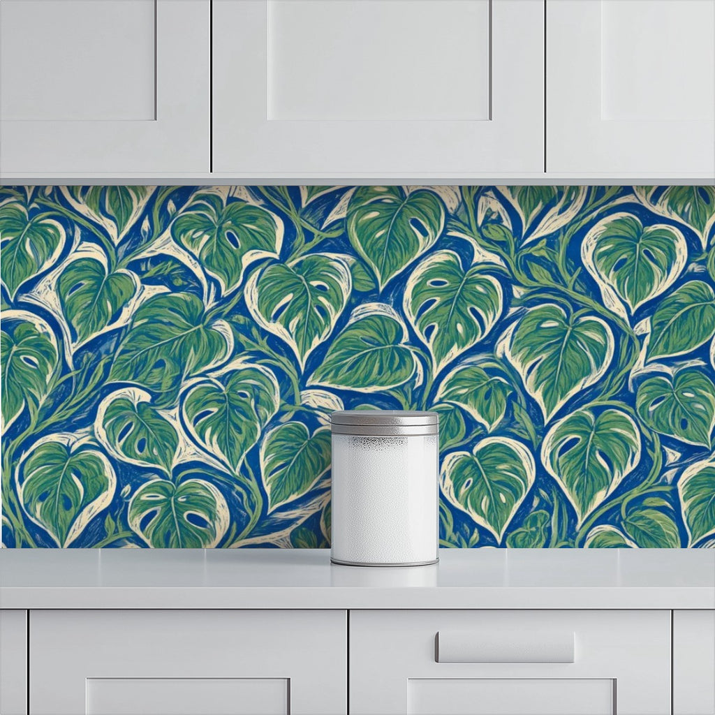Teal Monstera Peel and Stick Wallpaper