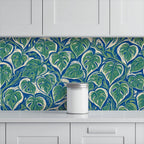 Teal Monstera Peel and Stick Wallpaper