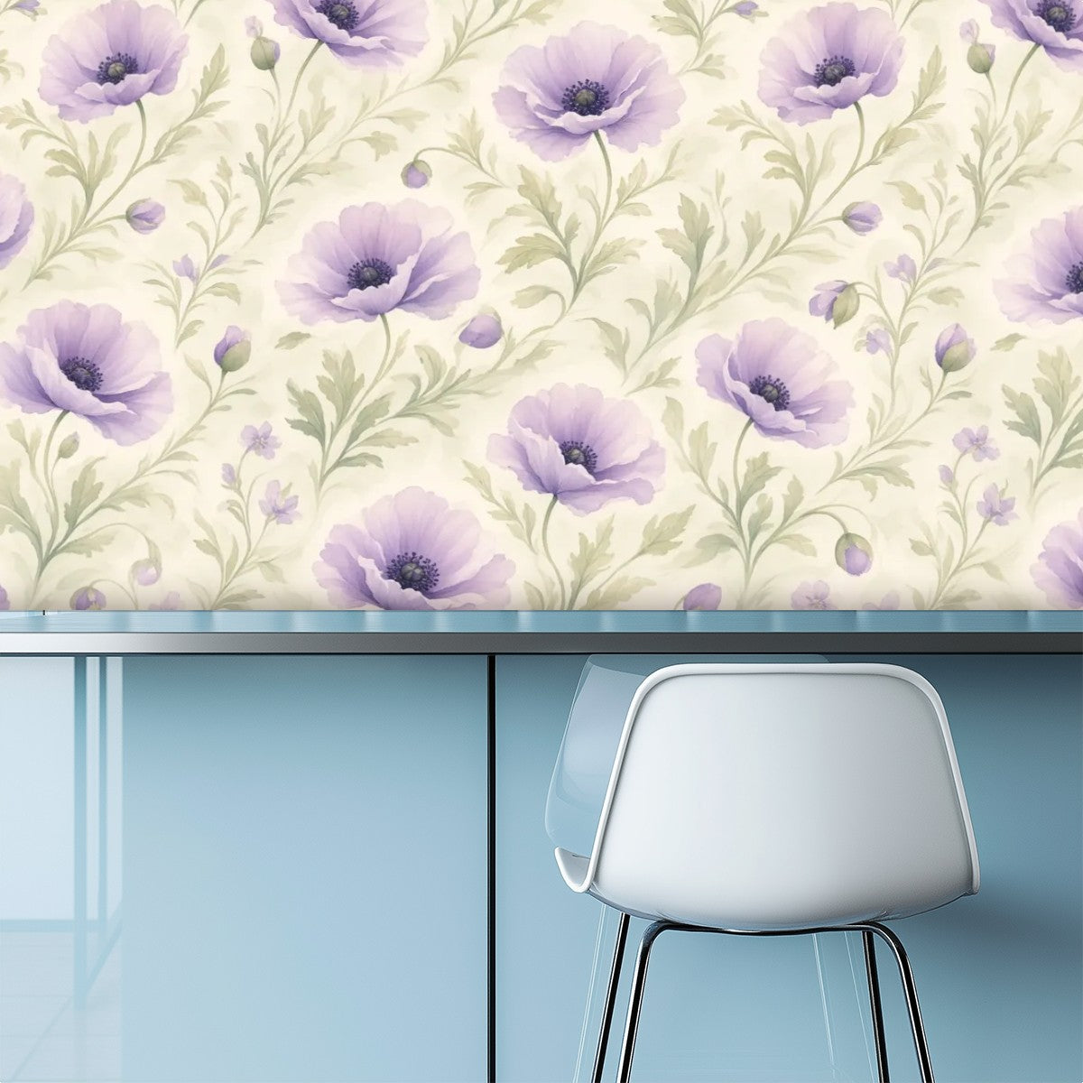 Lavender Poppy Watercolour Peel and Stick Wallpaper