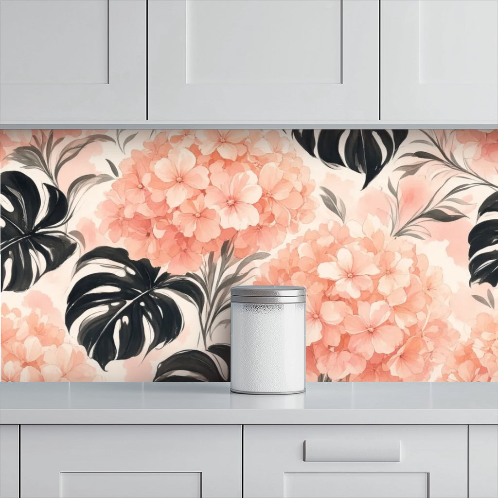 Blush Hydrangea Monstera Peel and Stick Wallpaper