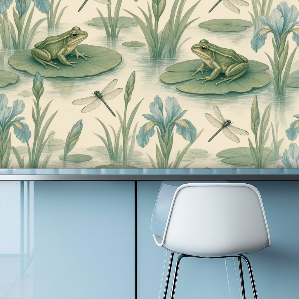 Lily Pad Frogs Peel and Stick Wallpaper – Whimsical Nature Nursery & Botanical Decor