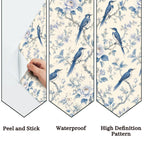 Indigo Birds & Botanical Peel and Stick Wallpaper – Moody Nature & Sophisticated Heritage Decor