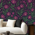 Dark Plum Folk Floral Peel and Stick Wallpaper