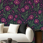 Dark Plum Folk Floral Peel and Stick Wallpaper