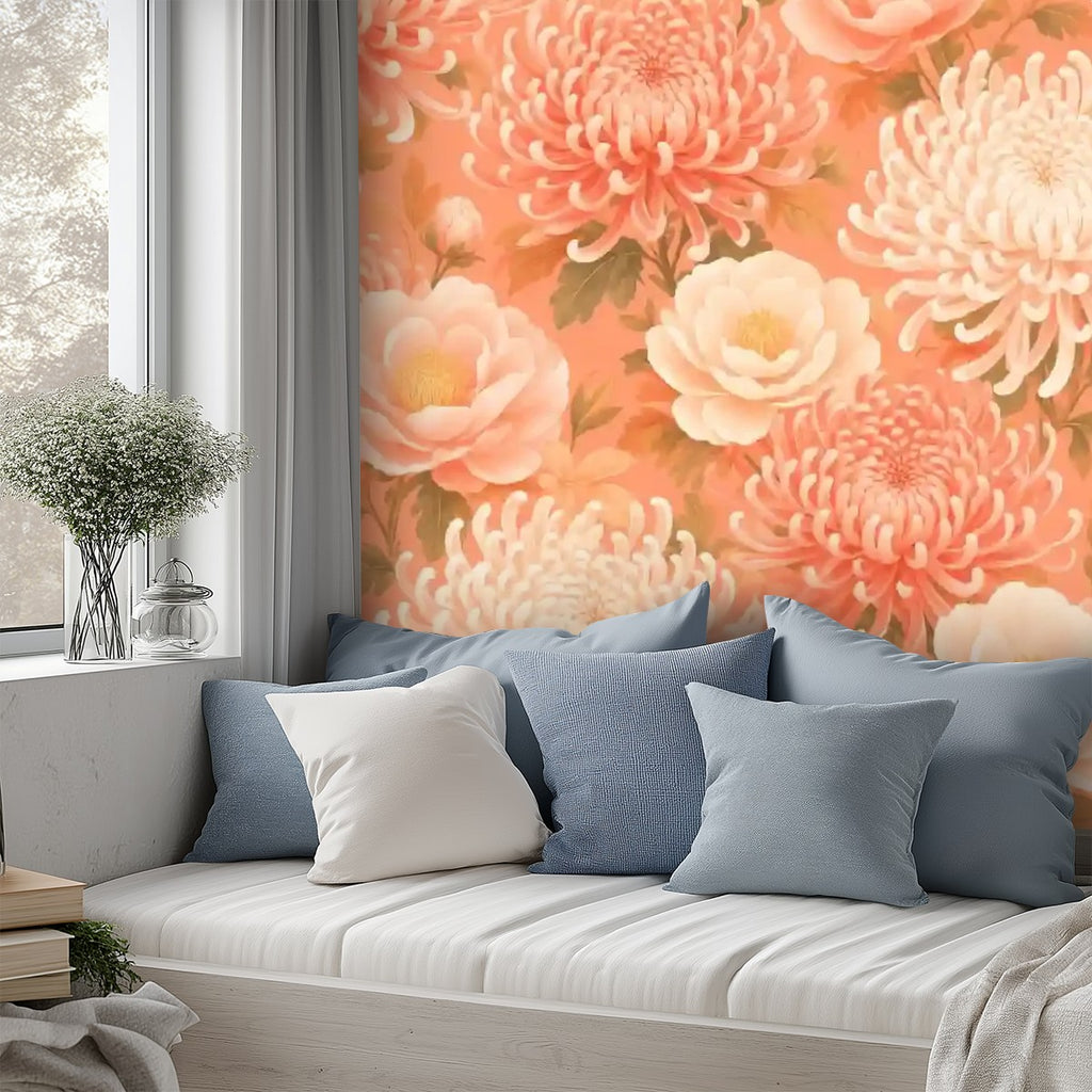 Terracotta Chrysanthemum Floral Peel and Stick Wallpaper