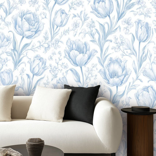 Blue Tulip Watercolour Peel and Stick Wallpaper