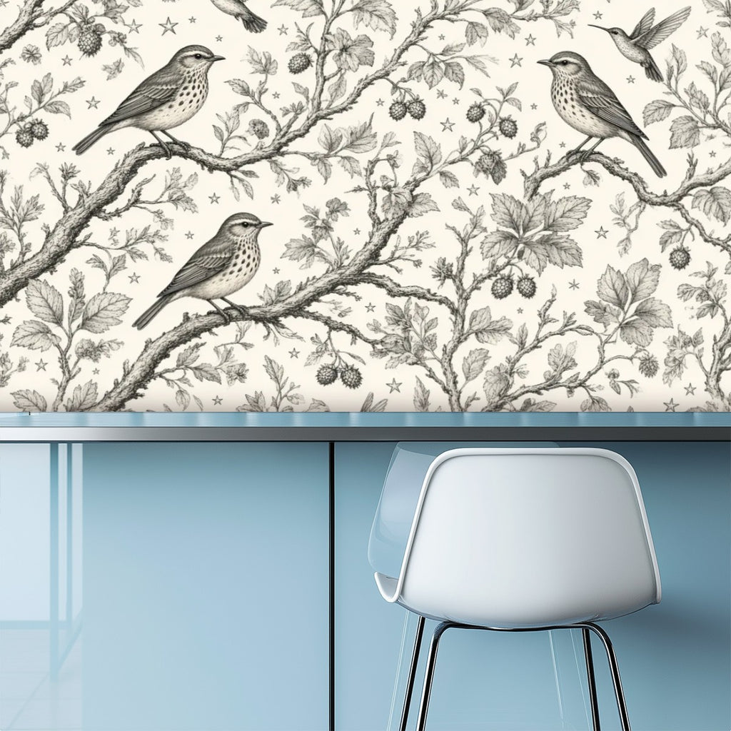 Bird Toile Peel and Stick Wallpaper – Classic Nursery & Nature-Inspired Decor