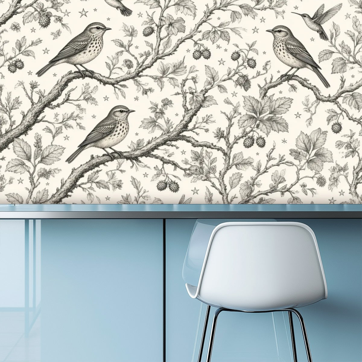 Bird Toile Peel and Stick Wallpaper – Classic Nursery & Nature-Inspired Decor