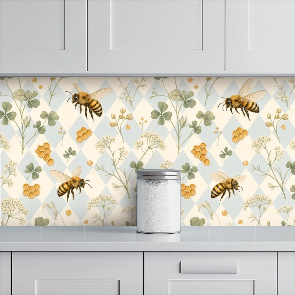 Watercolor Bee & Clover Peel and Stick Wallpaper – Soft Nursery & Baby Room