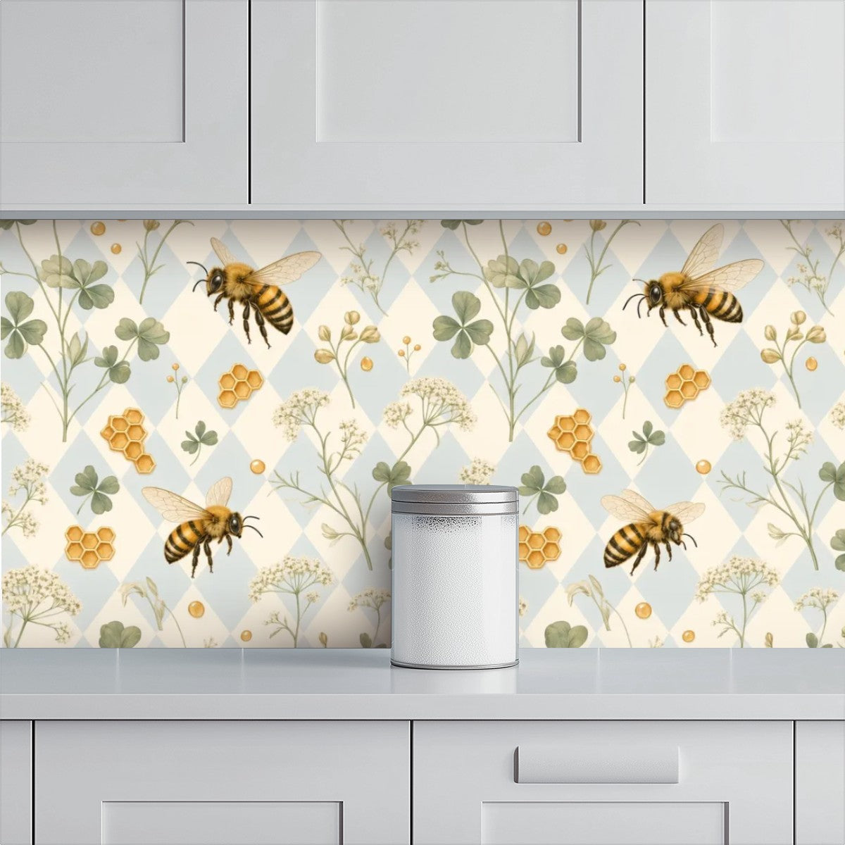 Watercolor Bee & Clover Peel and Stick Wallpaper – Soft Nursery & Baby Room