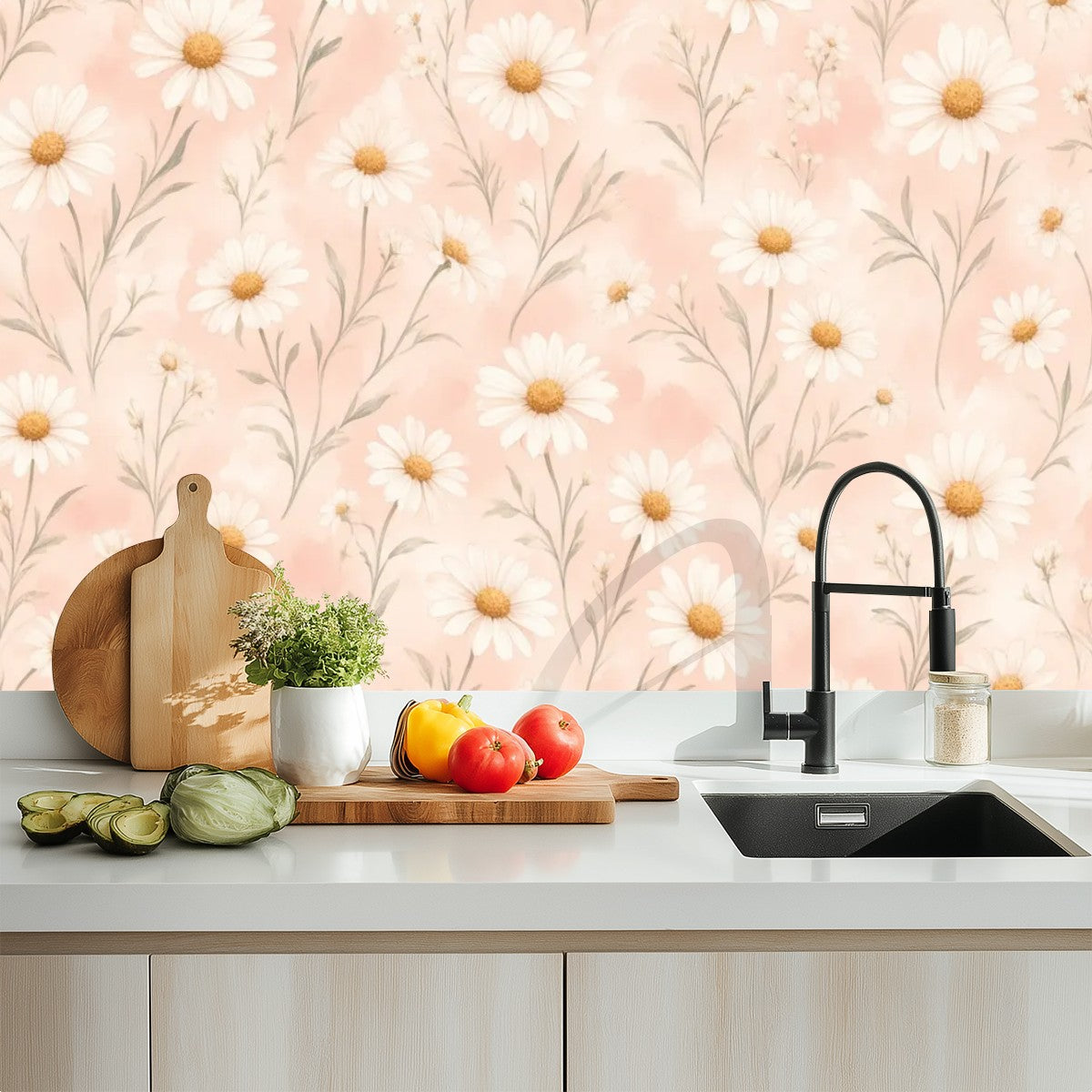 Blush Daisy Scatter Peel and Stick Wallpaper