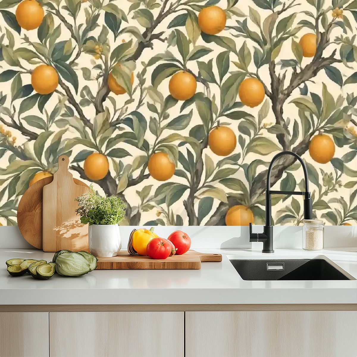 Vintage Orange Tree Botanical Peel and Stick Wallpaper – 60"x50"