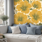 Mustard Vintage Hibiscus Peel and Stick Wallpaper