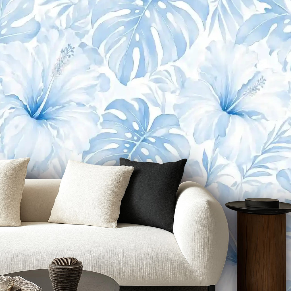 Blue Tropical Botanical Peel and Stick Wallpaper – Removable & Waterproof