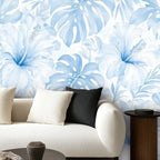 Blue Tropical Botanical Peel and Stick Wallpaper – Removable & Waterproof
