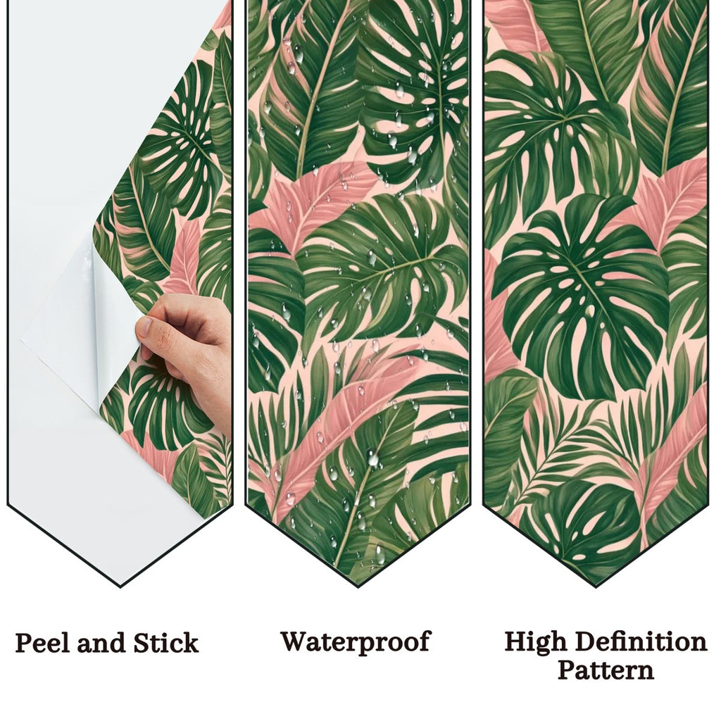 Pink Tropical Monstera Peel and Stick Wallpaper