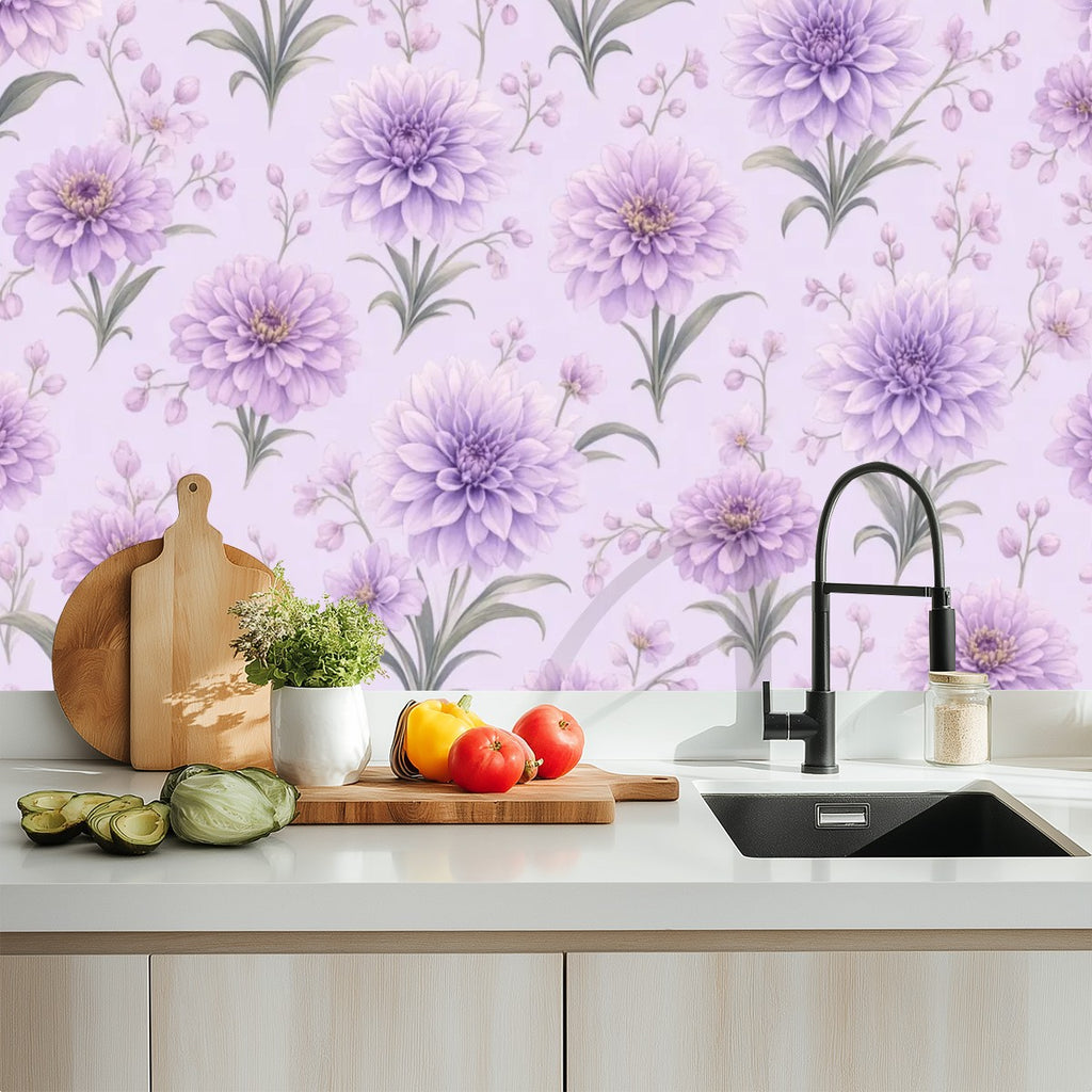 Lavender Chrysanthemum Peel and Stick Wallpaper