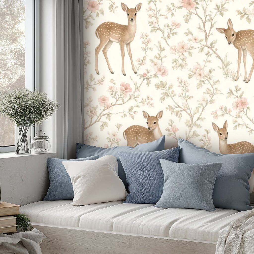 Woodland Deer & Fawn Peel and Stick Wallpaper – Nature Nursery & Neutral Decor